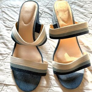 Comfort Est. 1946 Women’s Colorblock White Blue Navy Strap Block Heel Sandals